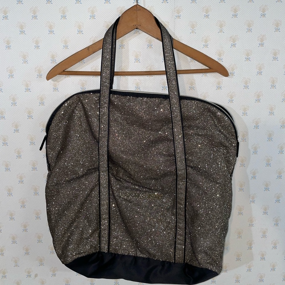 Victoria’s Secret Black Slate Glitter‎ Sparkly Tote Bag Zipper Top